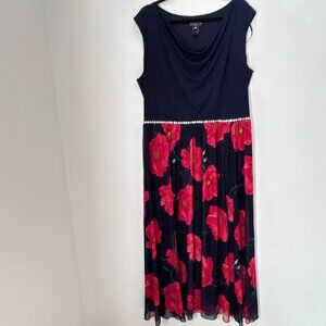 Alexa B Nites Studded Mixed Media Evening Dress Size 20W or 2XL Navy Floral C110